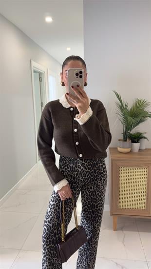 Persala Kahve Melanj Krem Bebe Yakalı Hırka