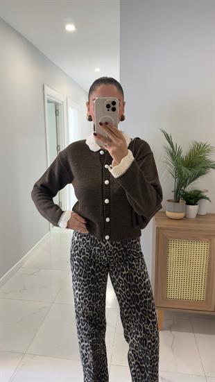 Persala Kahve Melanj Krem Bebe Yakalı Hırka