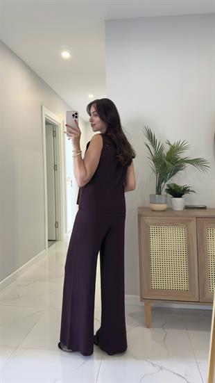 Perstone Bordo Düğme Detaylı Yelek Pantolon Takım