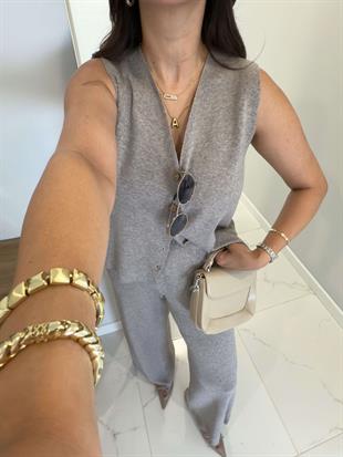 Perstone Vizon Düğme Detaylı Yelek Pantolon Takım