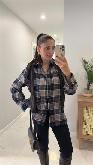 Petre Lacivert Gri Düğmeli Oduncu Gömlek