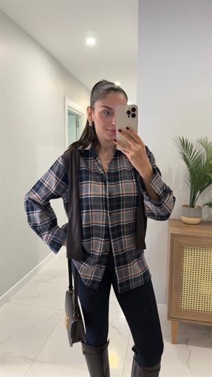 Petre Lacivert Gri Düğmeli Oduncu Gömlek