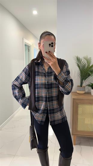 Petre Lacivert Gri Düğmeli Oduncu Gömlek