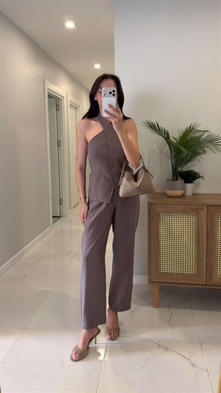 Pihola Vizon Halter Yaka Yelek Pantolon Takım