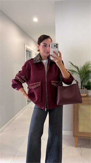 Pladra Bordo Drop Çakımlı Süet Ceket