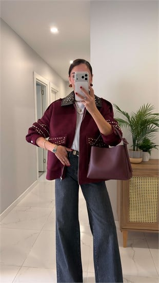 Pladra Bordo Drop Çakımlı Süet Ceket