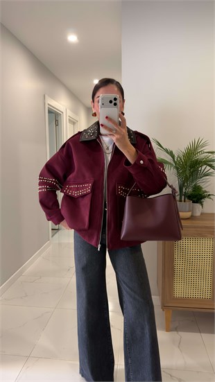 Pladra Bordo Drop Çakımlı Süet Ceket