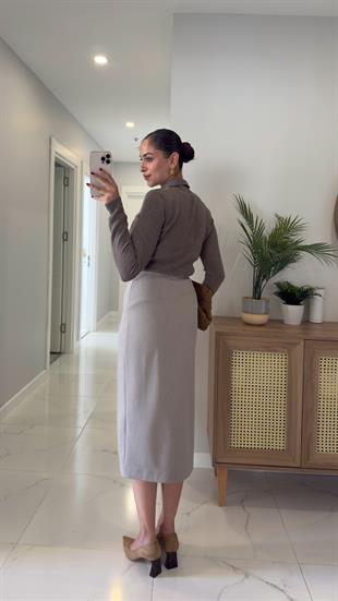 Polen Vizon Önden Yırtmaç Detaylı Etek