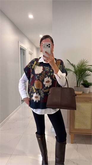 Pollenya Lacivert Süveter Gömlek Takım
