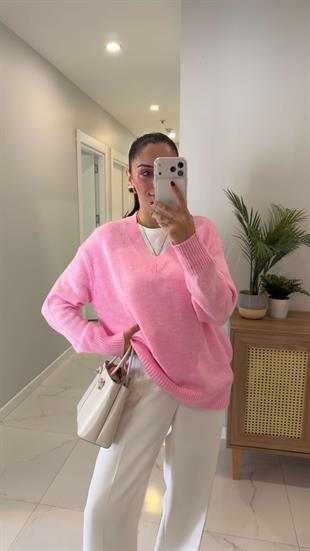 Poritan Pembe V Yaka Triko