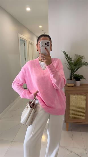 Poritan Pembe V Yaka Triko