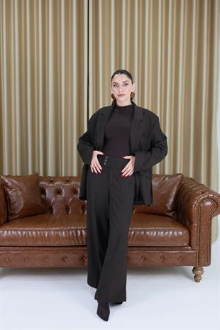Portekiz Kahve Çizgili Blazer Pantolon Takım