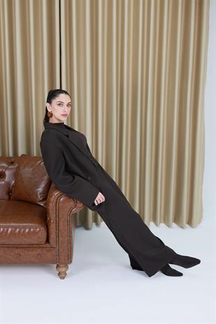 Portekiz Kahve Çizgili Blazer Pantolon Takım