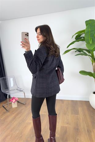 Pose Ekoseli Kaşe Blazer Ceket