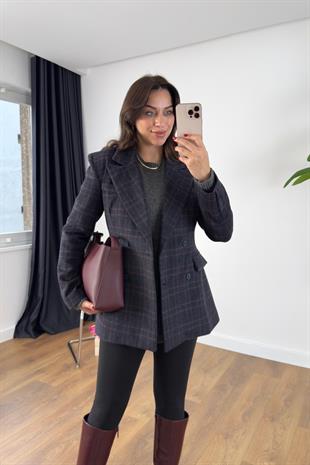 Pose Ekoseli Kaşe Blazer Ceket