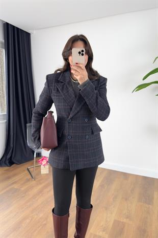Pose Ekoseli Kaşe Blazer Ceket
