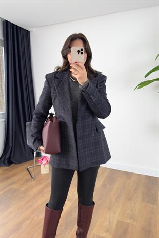 Pose Ekoseli Kaşe Blazer Ceket