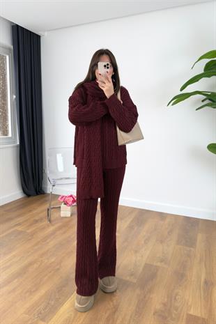 Possa Bordo Saç Örgü Atkı Detaylı İkili Takım