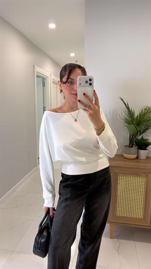 Poswe Ekru Kayık Yaka Bluz