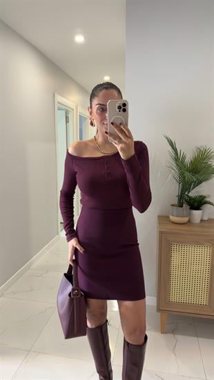 Potica Bordo Kayık Yaka Düğmeli Bluz