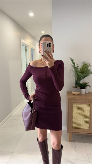 Potica Bordo Kayık Yaka Düğmeli Bluz