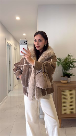 Potrez Camel Kürk Detaylı Süet Mont