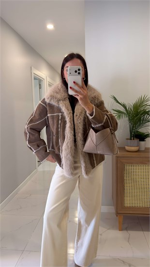 Potrez Camel Kürk Detaylı Süet Mont