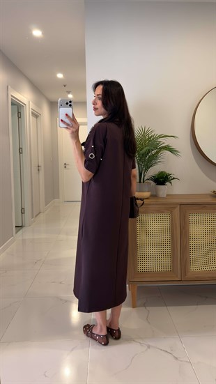 Poyana Kahve İnci İşleme Detaylı Elbise