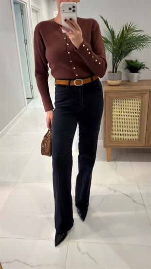 Pusca Koyu Antrasit Kemerli Flare Jean