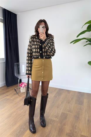 Pusina Camel Gold Düğmeli Etek
