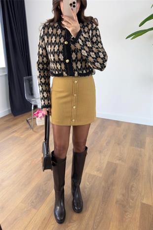 Pusina Camel Gold Düğmeli Etek