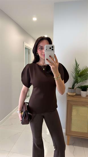 Pusla Kahve Kol Detaylı Bluz