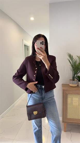 Ramya Bordo Düğme Detaylı Ceket