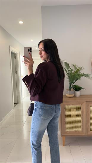 Ramya Bordo Düğme Detaylı Ceket