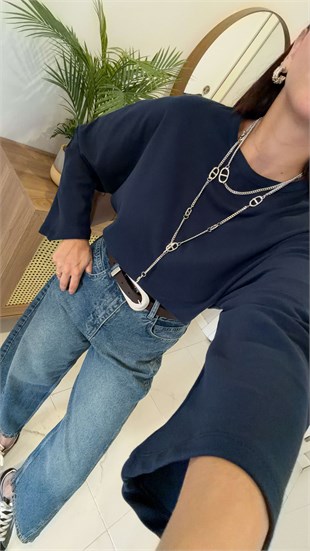 Redra Lacivert Yarasa Kol Bluz