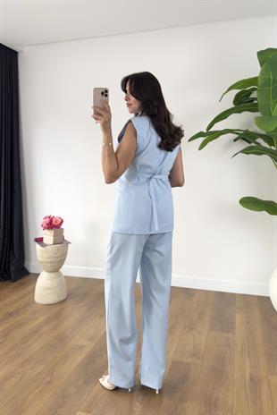 Remy Bebe Mavi Yelek Pantolon Takım