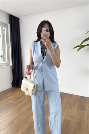 Remy Bebe Mavi Yelek Pantolon Takım
