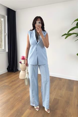 Remy Bebe Mavi Yelek Pantolon Takım