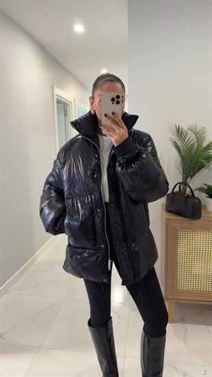 Renato Siyah Parlak Şişme Mont