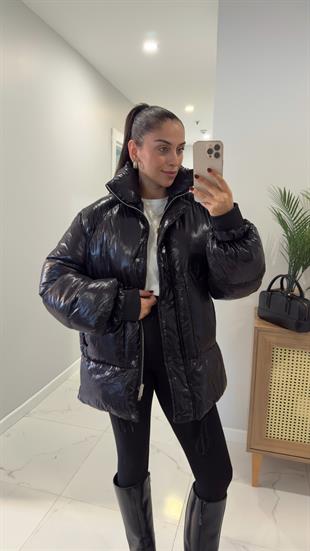 Renato Siyah Parlak Şişme Mont