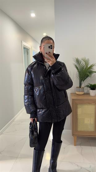 Renato Siyah Parlak Şişme Mont