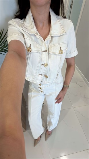 Renilda Ekru Crop Ceket Pantolon Takım