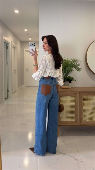 Resta Mavi Deri Cep Detaylı Straight Jean