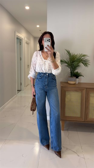 Resta Mavi Deri Cep Detaylı Straight Jean