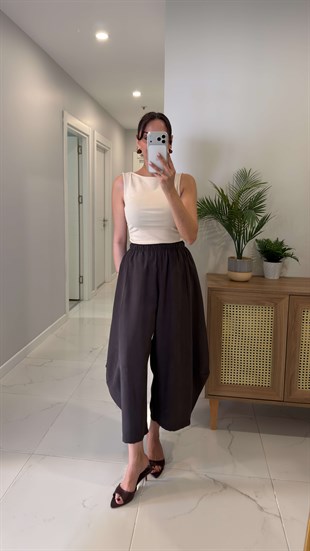 Ridle Acı Kahve Beli Lastikli Tensel Kumaş Şalvar Pantolon