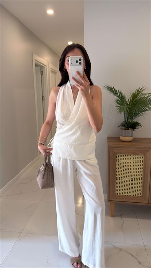Rimes Ekru Kruvaze Bluz Pantolon Takım