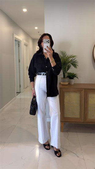 Rinno Beyaz Çımalı Extra Yüksek Bel Kemerli Jean