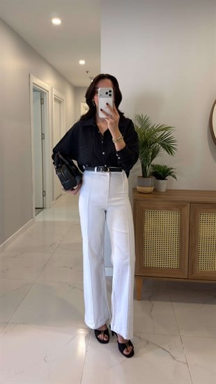 Rinno Beyaz Çımalı Extra Yüksek Bel Kemerli Jean