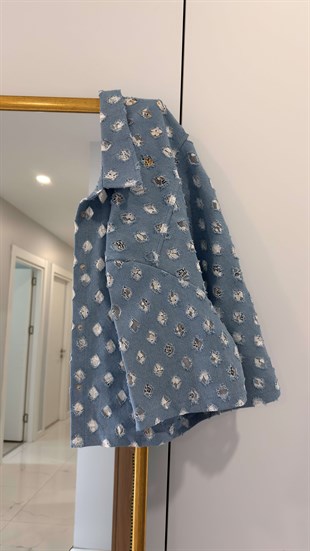Riols Mavi Dantel Astar Detaylı Denim İthal Gömlek