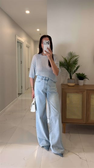 Rioltra Orta Ton Kar Yıkama Mavi Yumuşak Dokulu Wıde Leg Jean